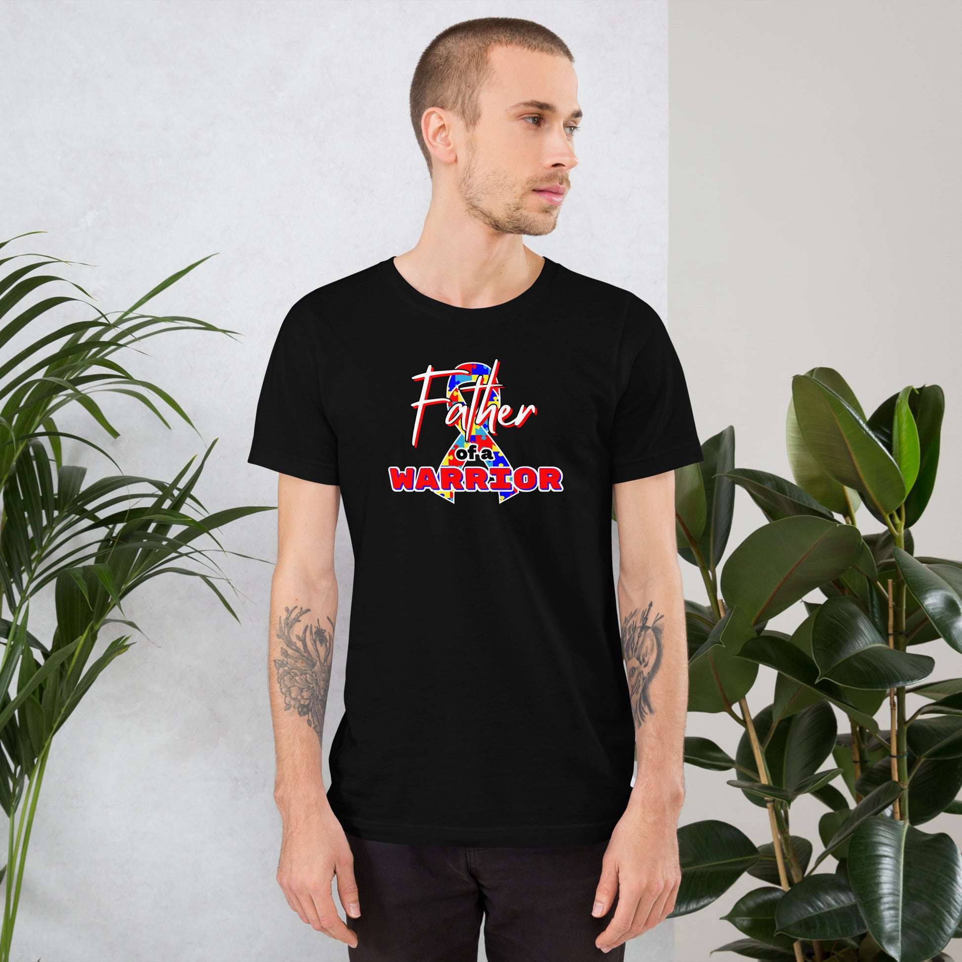 Autism Dad support t-shirt with neurodiversity awareness design in the color black