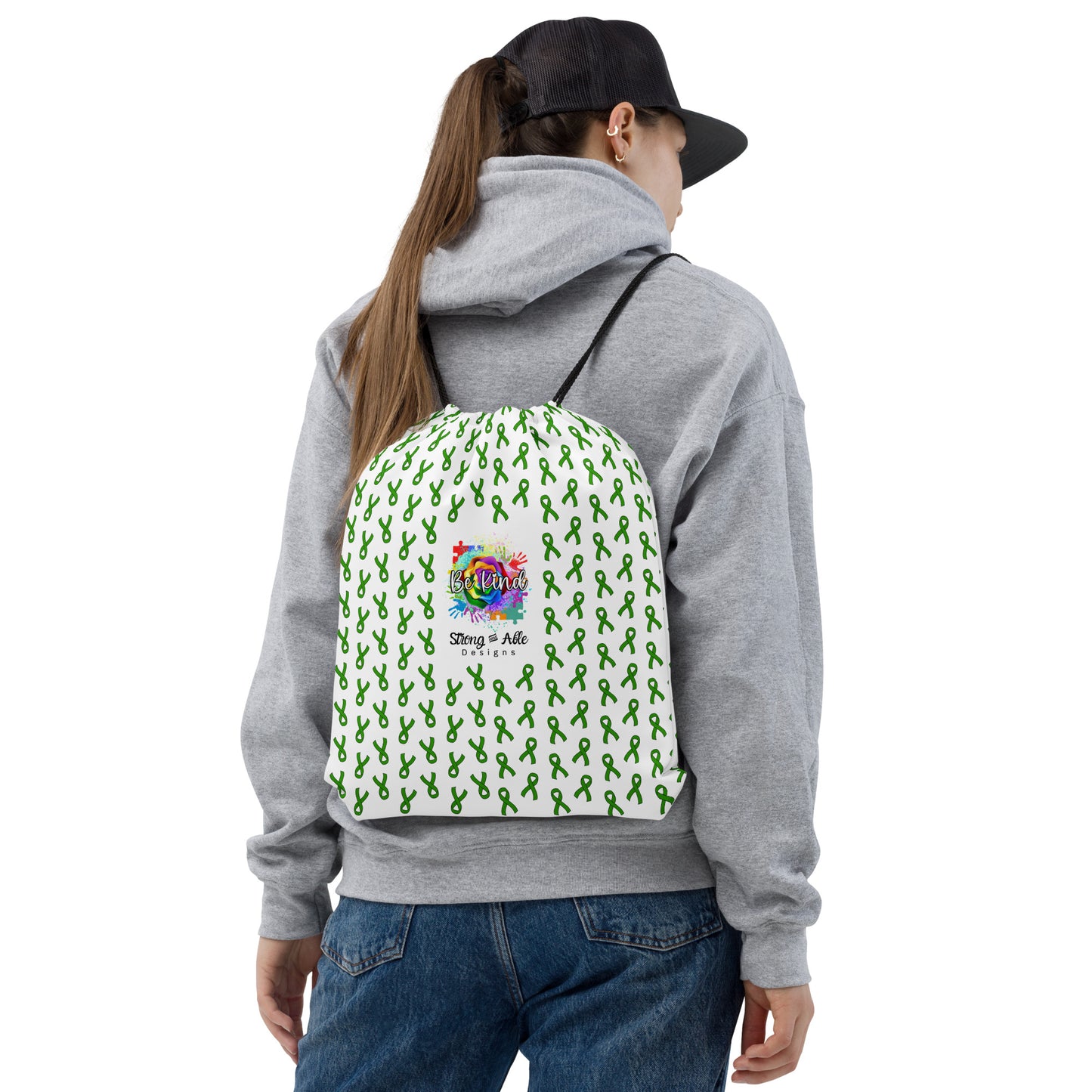 Cerebral Palsy Awareness Ribbon Drawstring Bag